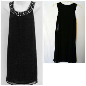 Mlle GABRIEL solid BLACK sheer beaded Short Dress